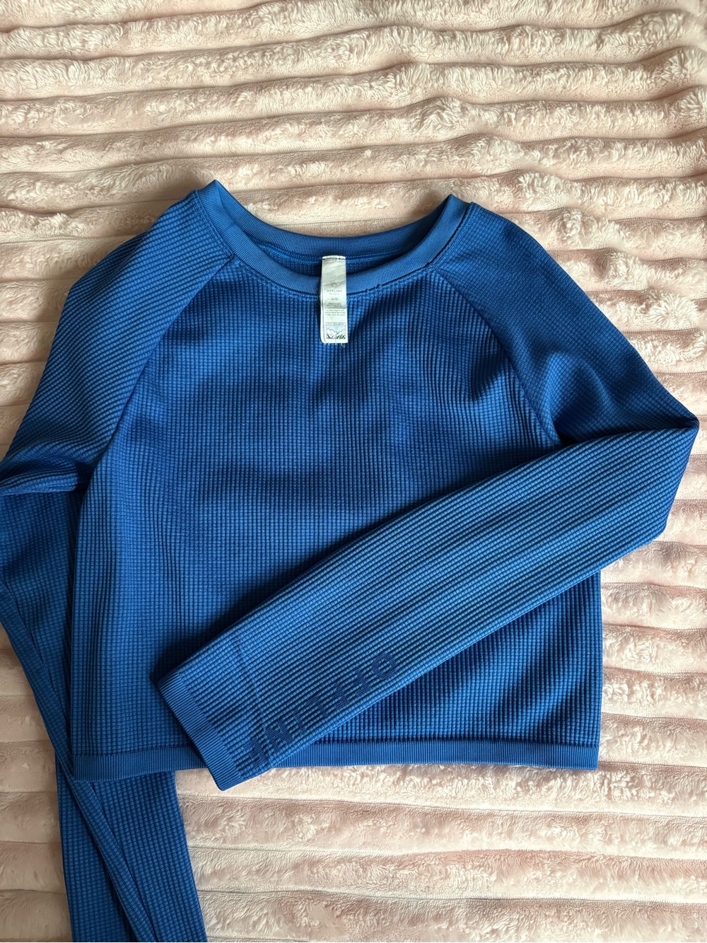 Vibrant Blue Waffle-Knit Long Sleeve Top
